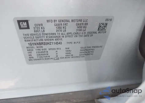 2017 Cadillac Xt5 Luxury из США, поврежденный, VIN 1GYKNBRS9HZ114543